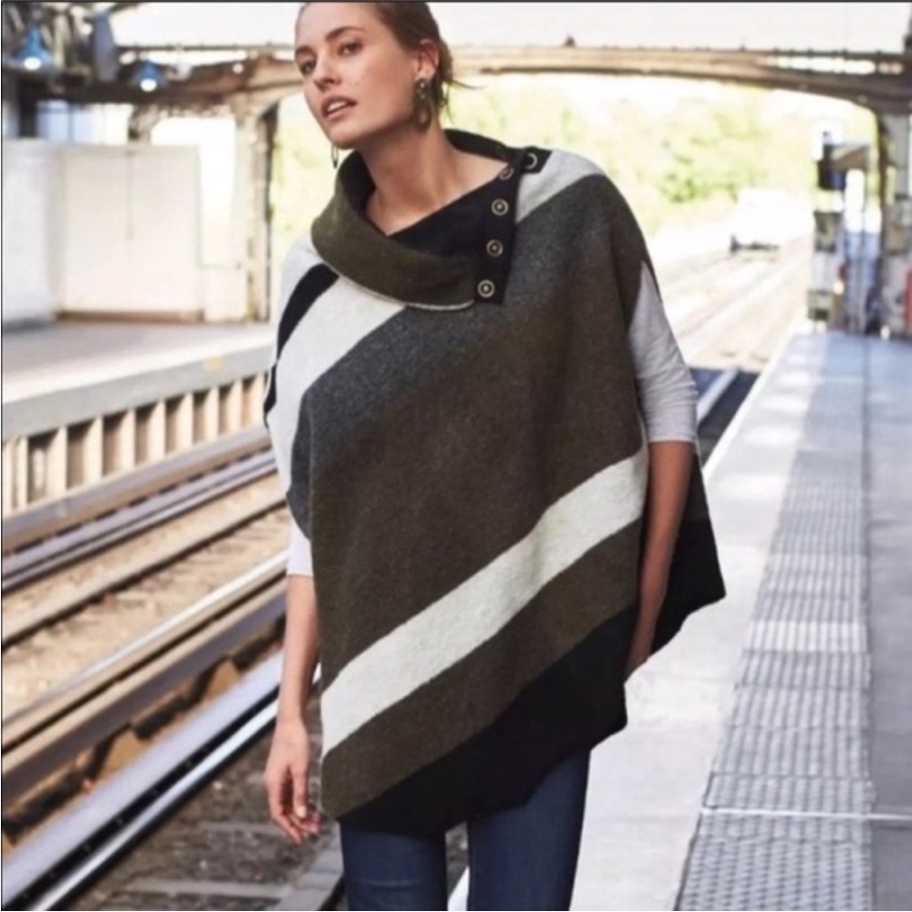 Anthropologie Tabitha Striped Poncho Cape Medium Wool Blend Sz M